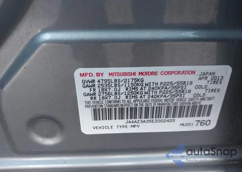 2014 Mitsubishi Outlander Se z USA, uszkodzony, nr VIN JA4AZ3A35EZ002425